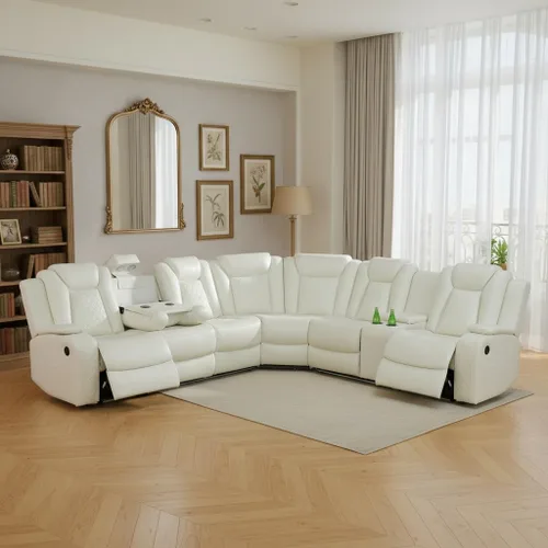 Vista 14 de Juego de sofá reclinable eléctrico, sofás reclinables de cuero negro, 3 piezas de sofá reclinable de cuero de aire y silla de dos plazas con luces