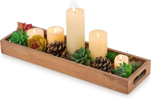 Vista 11 de Hanobe Bandeja de servir decorativa de madera rústica, marrón, rectangular, 16 pulgadas x 4.7 pulgadas x 1.7 pulgadas Bandeja de madera rústica