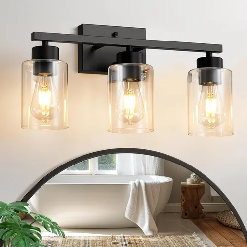 Vista 39 de IZORRO Lámparas de baño, modernas luces de tocador, accesorios de iluminación de baño sobre espejo con pantalla de vidrio transparente, aplique