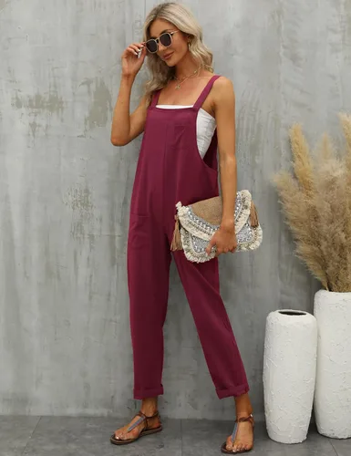 Vista 4 de Gihuo Mono casual de lino de algodón holgado para mujer