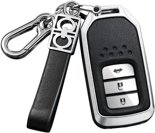 Vista 10 de ontto Funda de metal y cuero para llave de automóvil para Honda Civic Accord Pilot CRV HRV CRZ Fit Odyssey JED Crosstour Ridgeline Crider Spirior