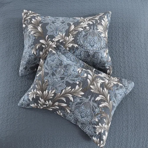 Vista 9 de Juego de edredón 100% algodón tamaño Queen de 3 piezas, edredón floral de damasco con 2 fundas, colcha acolchada floral vintage, ropa de cama ligera