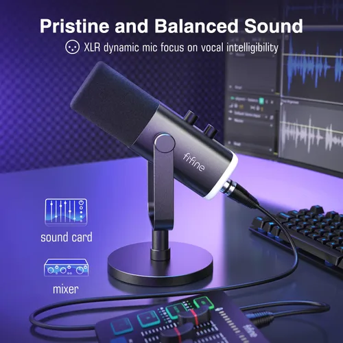Vista 2 de FIFINE Micrófono XLRUSB y auriculares para videojuegos, grabación de computadora, micrófono de transmisión con botón de silencio, RGB, auriculares