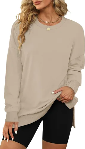 Vista 2 de XIEERDUO Sudaderas de gran tamaño para mujer, estilo casual, cuello redondo, manga larga, cómodas