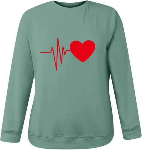 Vista 2 de Sudadera para el día de San Valentín para mujer, con estampado de corazón, cuello redondo, casual, manga larga, blusa