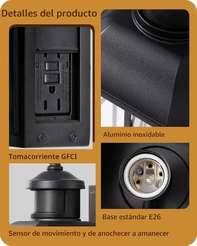 Vista 6 de EDISHINE Motion Sensor Dusk to Dawn Outdoor Wall Lights with GFCI Outlet