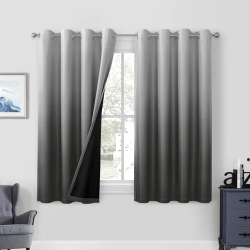 Vista 21 de HOMEIDEAS Cortinas negras 100% opacas degradadas, 52 pulgadas de ancho x 63 Negro