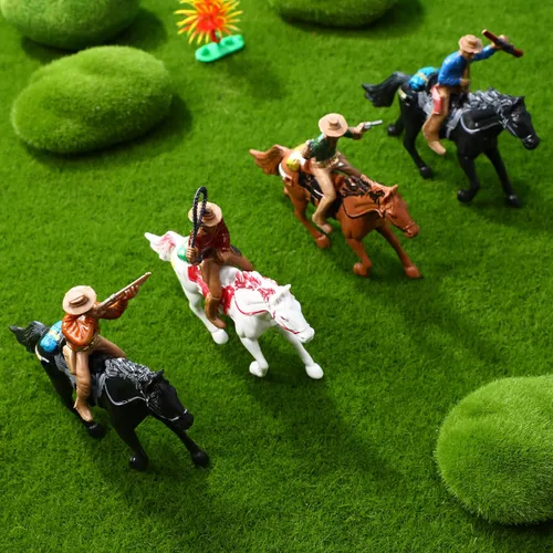 Vista 9 de Cowboy Toys Riding Horse Figurines: 4 piezas de figura de acción de vaquero Western Rodeo Toys - Figuras de caballos de plástico con jinete