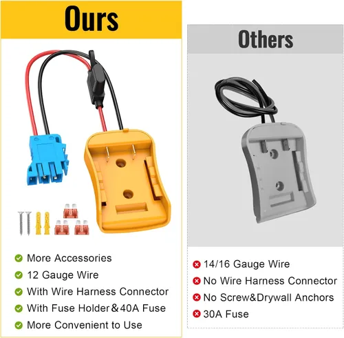 Vista 5 de Azocek para Adaptador de Rueda Eléctrica Compatible con Batería Dewalt de 20V con Arnés de Cable Conector Compatible con Coche Infantil Peg-Perego