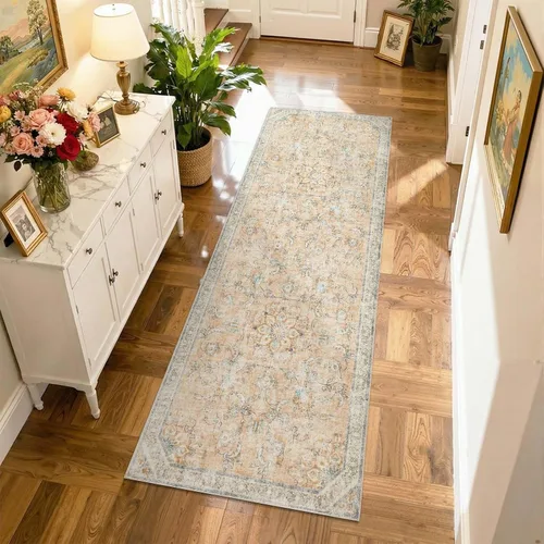 Vista 15 de jinchan Alfombra vintage de 2 x 3 pies para entrada, lavable, diseño floral romántico, tapete pequeño antideslizante, tapete ligero de bajo perfil