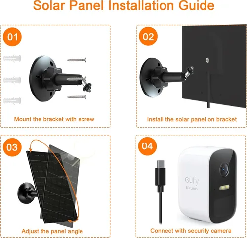 Vista 6 de Zivif Panel solar para cámara de seguridad, cargador solar de 7 W con puerto micro USB y USB-C, panel solar USB C impermeable IP65 para cámaras