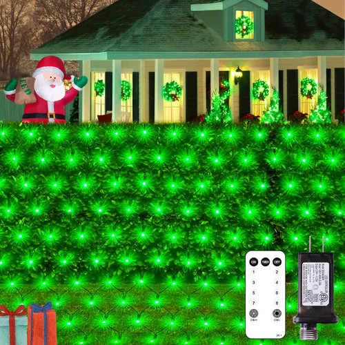 Vista 14 de JMEXSUSS 360 luces LED de red azul para exteriores, conectables de 12 pies x 5 pies, luces de red de Navidad enchufables con control remoto, 8 modos
