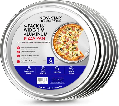 Vista 12 de New Star Foodservice 50868 Bandeja/Sartén para pizza, con borde ancho, de aluminio, 20.3 cm, paquete de 6
