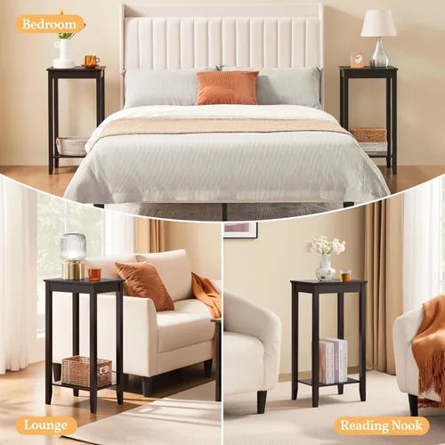 Vista 6 de Topeakmart Mesa auxiliar alta de 2 niveles con estante de almacenamiento y patas de madera maciza, mesa auxiliar de sofá para sala de estar, sofá