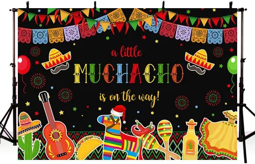 Vista 2 de MEHOFOND Fiesta Boy - Telón de fondo para baby shower, mexicano, A Little Muchacho está en camino, cactus Cinco Mayo, fondo de taco, feliz