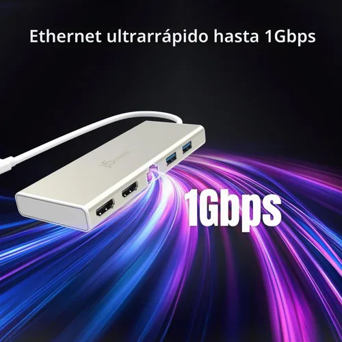 Vista 5 de j5create Concentrador USB-C Mini Dock-Tipo C con 2X HDMI, 2X USB 3.0