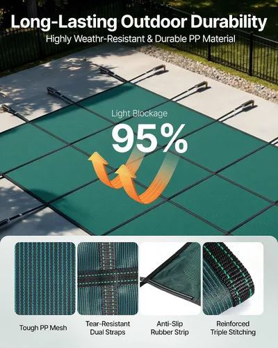 Vista 3 de VEVOR - Funda de seguridad para piscina de 12 x 24 pies, cubierta rectangular de seguridad para piscina subterránea de malla verde, cubierta