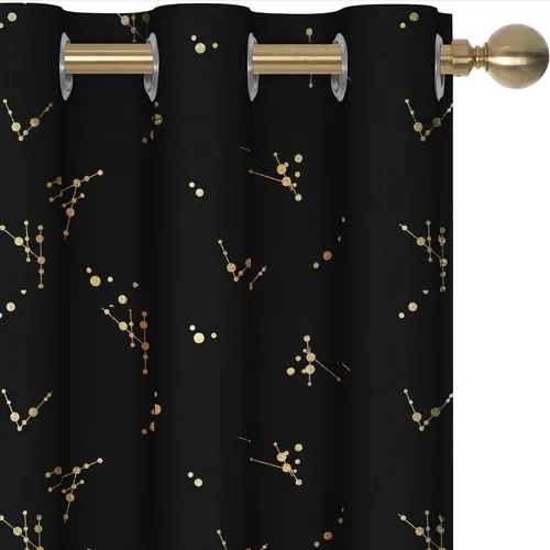 Vista 52 de Deconovo - Cortinas opacas con diseño dorado estampado y ojales, negro, de 42 pulgadas de ancho x 45 pulgadas de largo