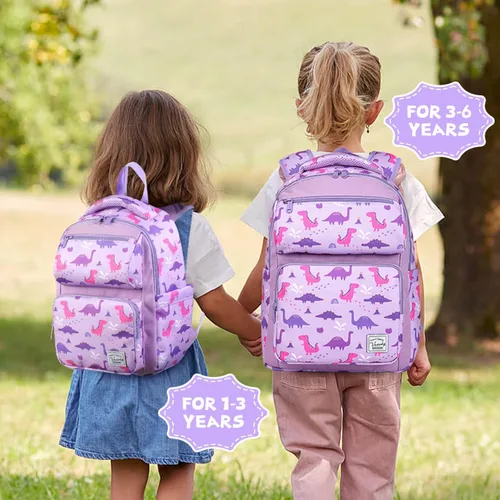 Vista 3 de VASCHY Mochila para niños, resistente al agua, ligera, linda y bonita para niños y niñas, Lila - grande, Mochilas Daypack