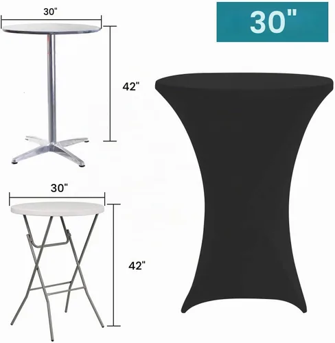 Vista 5 de RELIANCER 1 paquete de fundas para mesa de cóctel, mantel de elastano ajustado de 30"x42", mantel redondo elástico para mesas altas, fundas de mesa