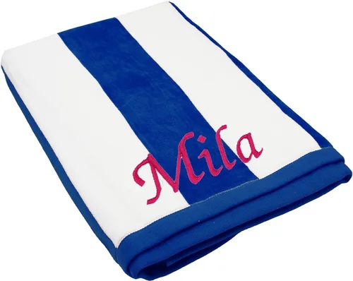 Vista 9 de The Wedding Party Store Toalla de playa cabaña a rayas personalizada de alta calidad, 35 x 60 pulgadas, toallas de piscina con monograma, bordadas a