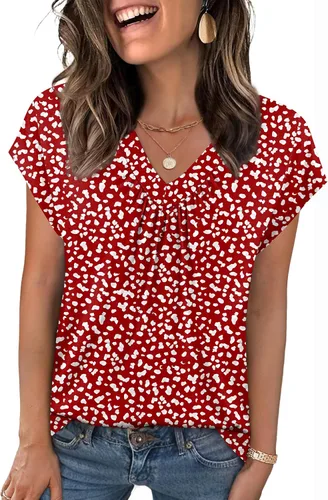 Vista 2 de Zeagoo Camisetas de manga corta con cuello en V para mujer, ropa de negocios, ropa de trabajo, ropa de moda
