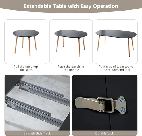 Vista 4 de Mesa de comedor redonda extensible para 4 y 6 pulgadas, mesa de comedor de madera de 39 a 70 pulgadas, mesa de cocina moderna para comedor, oficina