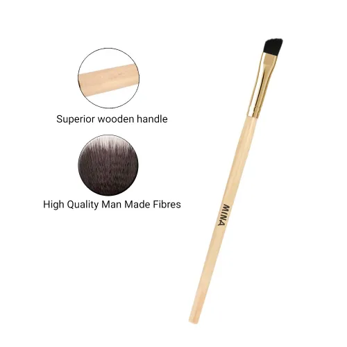 Vista 2 de MINA ibrow Cepillo profesional para cejas en ángulo con mango de bambú (paquete de 1) Aplicador de brochas de maquillaje de ojos Cepillos
