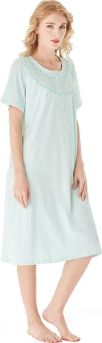Vista 8 de Keyocean - Camisón de algodón para mujer, suave, cómodo, ligero, manga corta, vestido de casa, ropa de dormir, ropa de sala para verano.