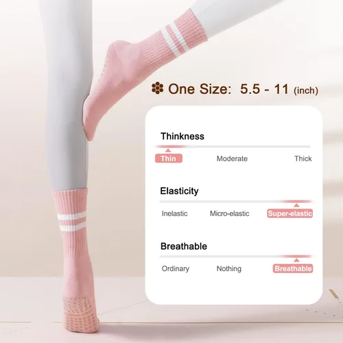 Vista 6 de Diu Life Paquete de 3 calcetines de pilates de yoga con agarres para mujer, antideslizantes, entrenamiento, barra pura, ballet, danza, calcetines