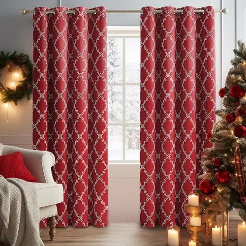 Vista 18 de Melodieux Cortinas 100% opacas de 96 pulgadas de largo para sala de estar, dormitorio estilo marroquí, aislamiento térmico, ahorro de energía
