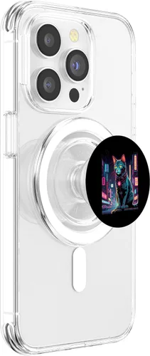 Vista 3 de Japanese Vaporwave Cat 80s Synthwave Graphic PopSockets MagSafe PopGrip for iPhone