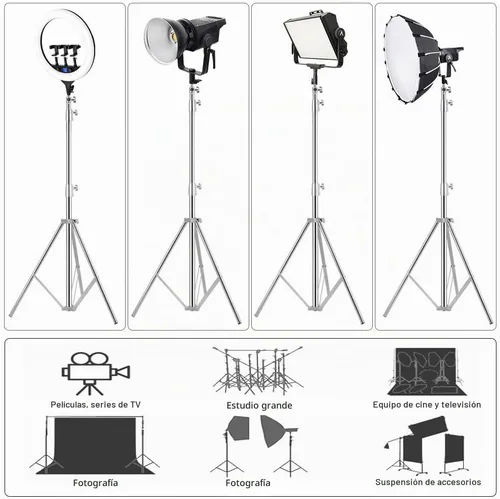 Vista 5 de Soporte de luz de trípode de fotografía de acero inoxidable resistente, 9.19 pies/2.8m trípode de iluminación de estudio para speedlight, luz