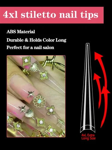 Vista 2 de 312 piezas de puntas de uñas de tacón extra largas para uñas acrílicas profesionales, puntas de uñas de tacón de media cubierta 4XL, extensión