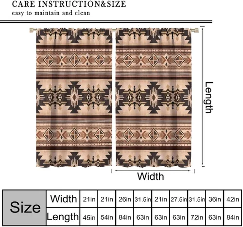 Vista 54 de Cortinas con patrón geométrico tribal, estilo suroeste, azteca, rústico, occidental, nativo americano, opacas, con bolsillo para barra, decoración