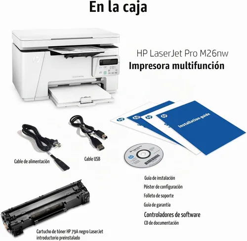 Vista 4 de HP LaserJet Pro M26nw Impresora láser compacta inalámbrica todo en uno, funciona con Alexa (T0L50A)