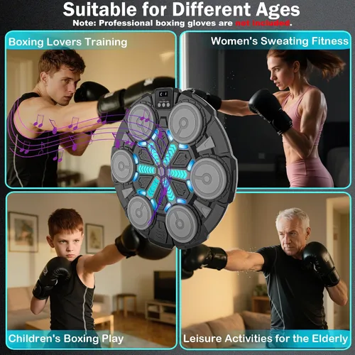 Vista 8 de Music Punching Machine for Kids Adults,Bluetooth Wall Mounted Boxing Trainer with Gloves,Rhythm Lights,2 Player Battle Mode,Reaction Training