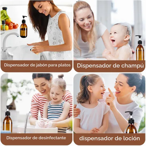 Vista 6 de Botella de bomba de vidrio ámbar de 8 onzas, botella dispensadora de jabón de vidrio de 8.5 fl oz para aceite de masaje de loción corporal
