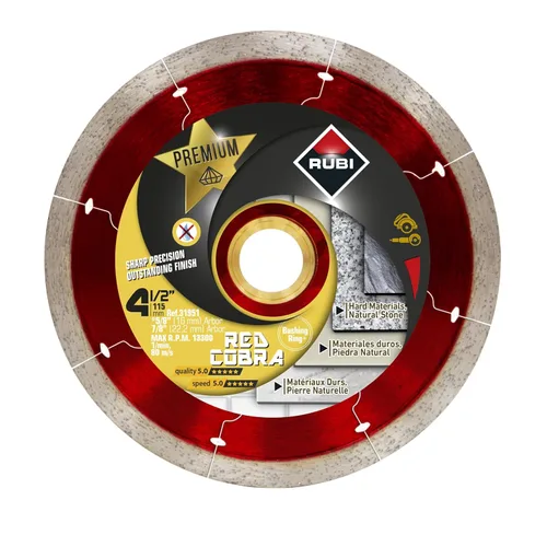 Vista 7 de Hoja de diamante premium Red Cobra Dry 4 pulgadas, ideal para cortar porcelana, cerámica, mármol, granito, piedra natural, adaptador de anillo