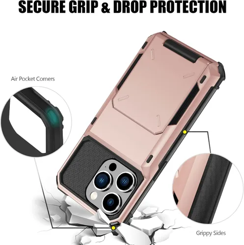 Vista 178 de Nvollnoe - Funda para iPhone 14 con tarjetero [tienda de 5 tarjetas] Negro - Almacenamiento más grande