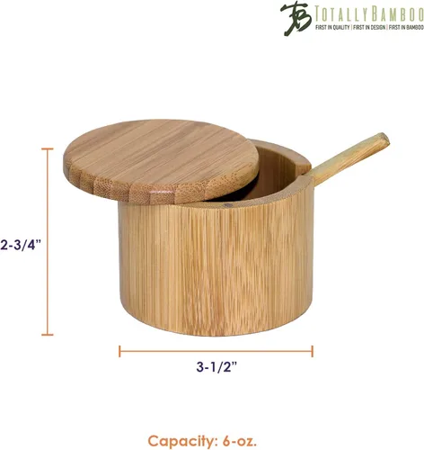 Vista 5 de Totally Bamboo Little Dipper - Caja de almacenamiento de bambú con tapa giratoria magnética, capacidad de 6 onzas, incluye cuchara de bambú