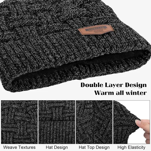 Vista 9 de Loritta Gorro de invierno cálido de punto grueso y holgado para hombre