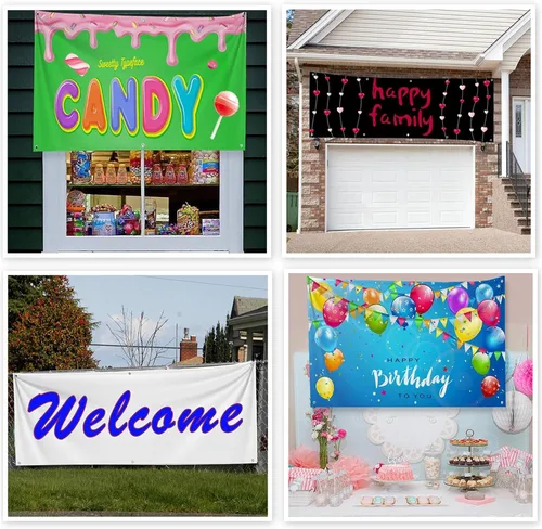 Vista 3 de Pancartas y letreros personalizados personalizados con foto o texto, pancarta personalizada para exteriores, fiestas, negocios, cumpleaños