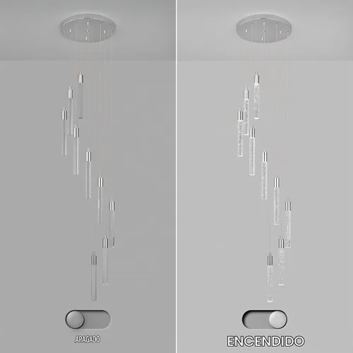 Vista 6 de Lámpara colgante de cristal cromado, 9 luces, regulable, 54 W, 6000 K, escalera, grande, vestíbulo, sala de estar, vestíbulo, techo alto Cromo