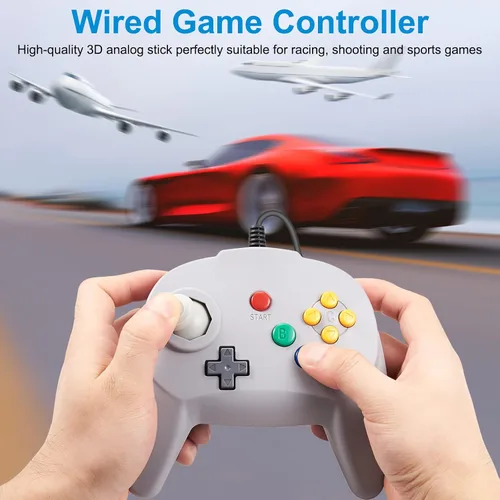 Vista 6 de KIWITATA 2 Pack Retro N64 Controller kiwitatá Mini N64 Wired 64-bit Remote Joystick Video Gamepad Controller for N64 Video Console Gray
