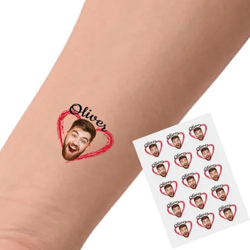 Vista 29 de YESCUSTOM Tatuajes temporales personalizados con foto, tatuaje facial personalizado con logotipo para adultos, parejas, mujeres, hombres, tatuajes