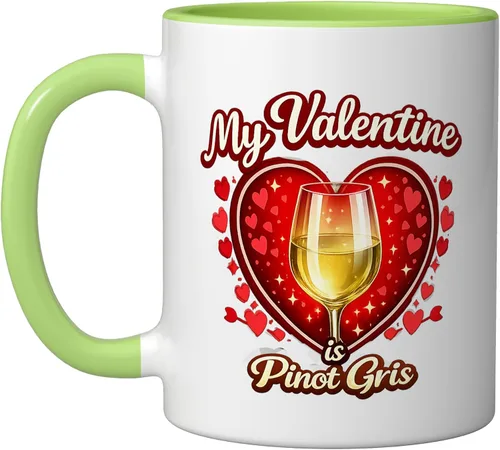 Vista 11 de Pinot Gris Wine Glass Valentine Hearts Love Funny Gift Ceramic Mug, Black/White, 11oz