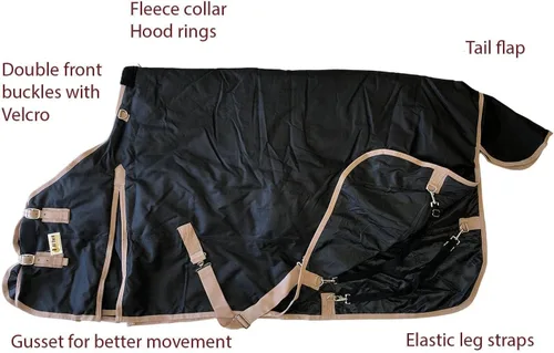 Vista 2 de AJ Tack Manta de invierno impermeable 1200D con alfombra para el cuello, 14.14 oz (400 g) con cuello de vellón, refuerzos de hombro y solapa