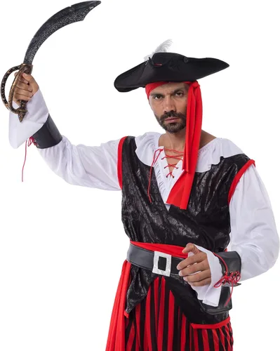 Vista 3 de Spooktacular Creations Disfraz de pirata para hombre, juego de capitán de mar para adultos, para fiesta de disfraces de Halloween, Rojo