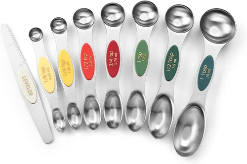 Vista 37 de Spring Chef Juego de cucharas medidoras magnéticas de acero inoxidable con imanes N45 fuertes, accesorios de cocina de metal resistente para hornear